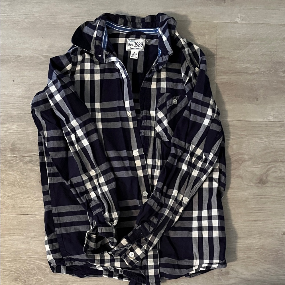 Children’s Place navy blue and White Plaid Button-Up Shirt